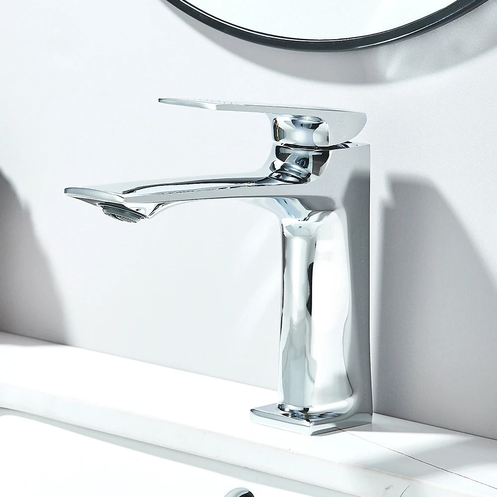 Brass Core Modern Bathroom Sink Faucet Handle Deck
