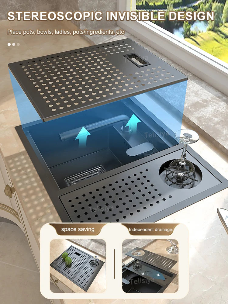 Hidden Cup Washer Bar Sink Stainless Steel Sink