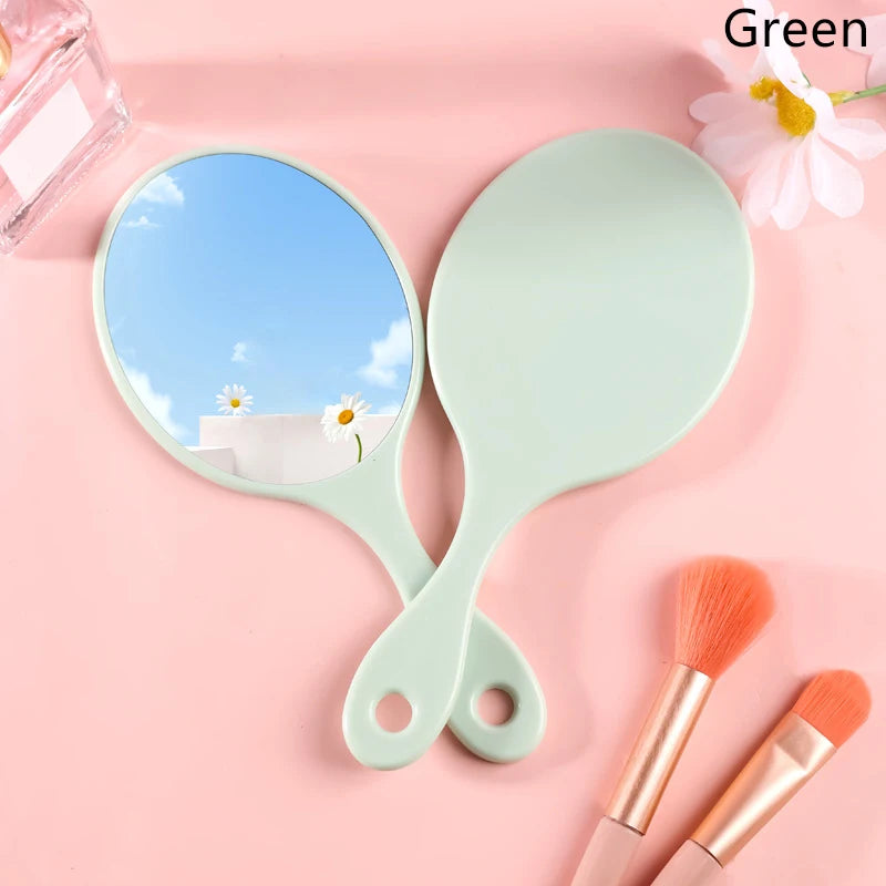 1pc Handheld Round Makeup Mirror Women Handle Compact
