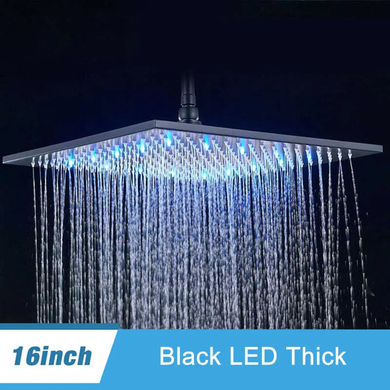 Luxury Brushed Nickel/Chrome/Black Led 16inch Rainfall Shower