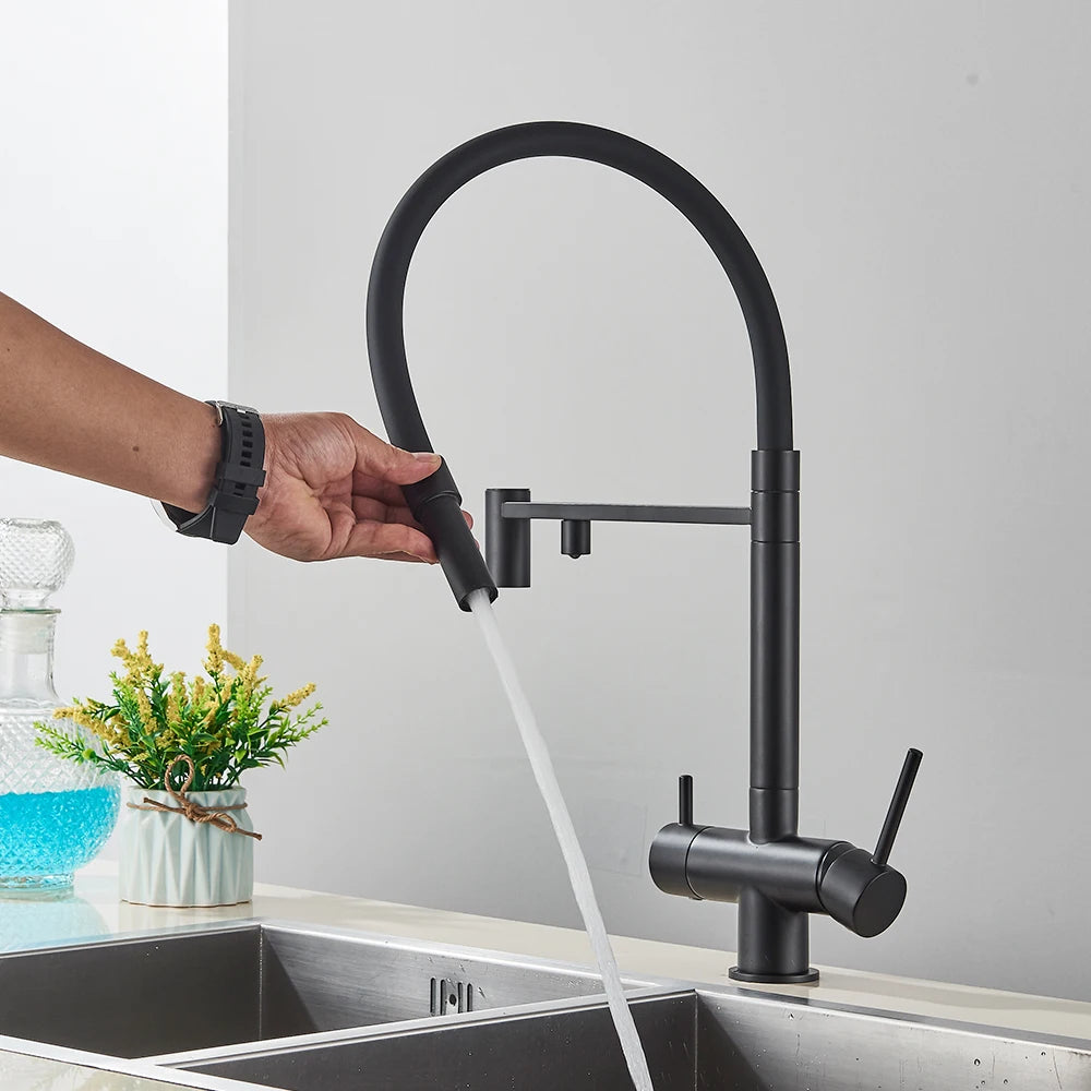 Black Filtered Faucet Pure Water Pull Out Brass