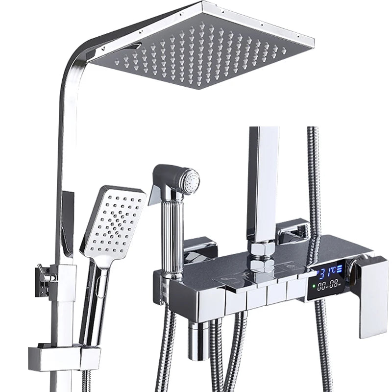 Brushed Gold Thermostatic Digital Bathroom Shower Inch Rain