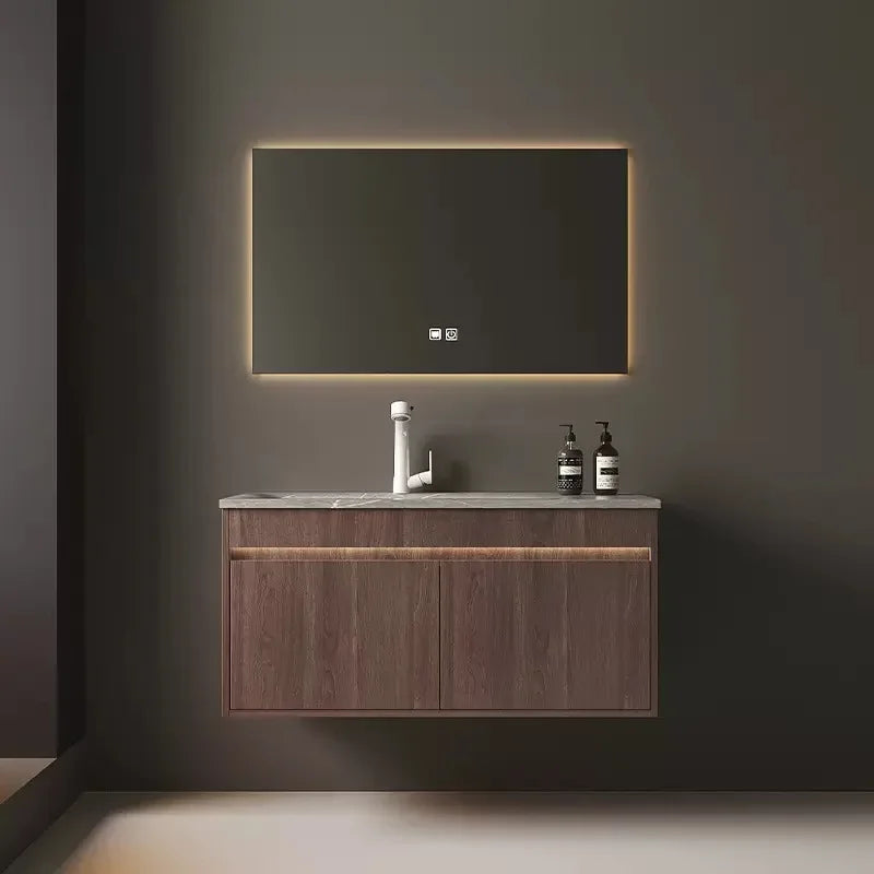Light Luxury Bathroom Cabinets Rock Slab Integrated Washbasin