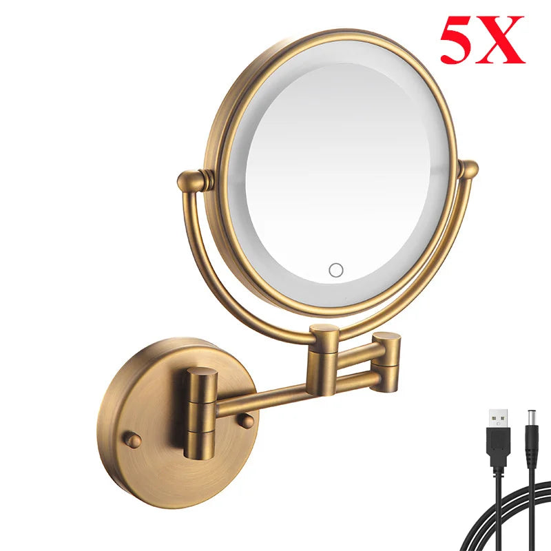 Charger Touch Led Folding Bathroom Mirrors 5x Magnifying