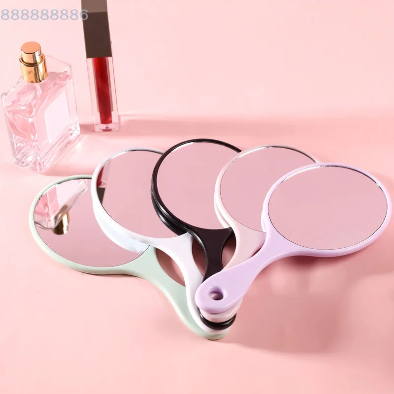 1pc Handheld Round Makeup Mirror Women Handle Compact