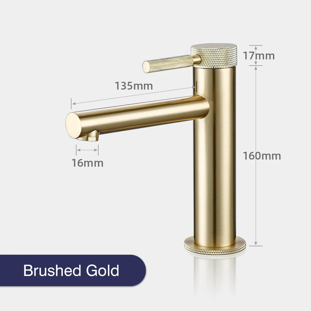 Solid Brass Gold Basin Faucet Hole Handle Cold