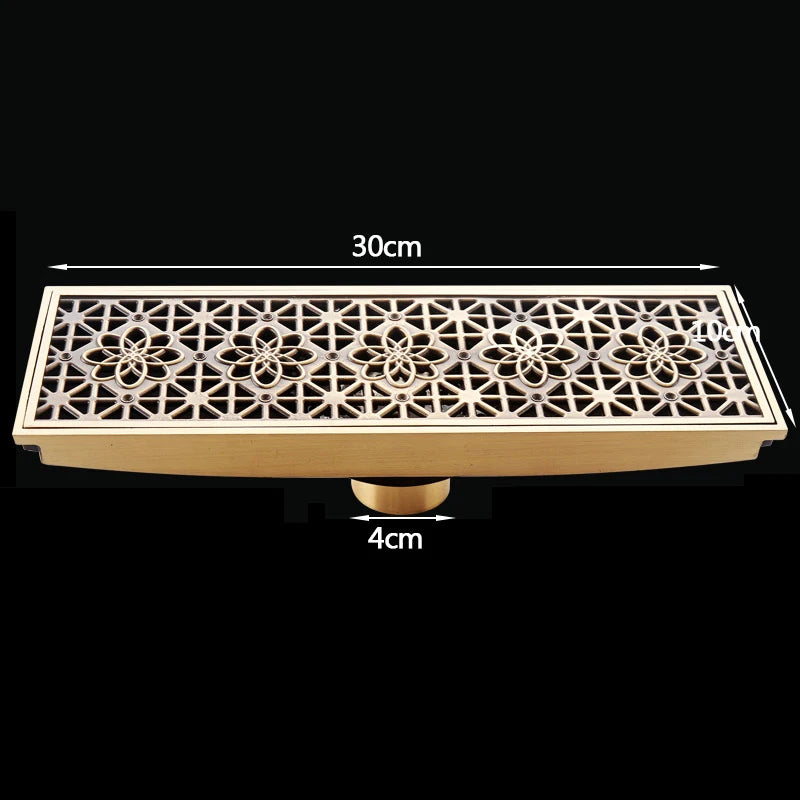 30cmx8cm Rectangle Brass Antique Brushed Carvd Drain Bathroom