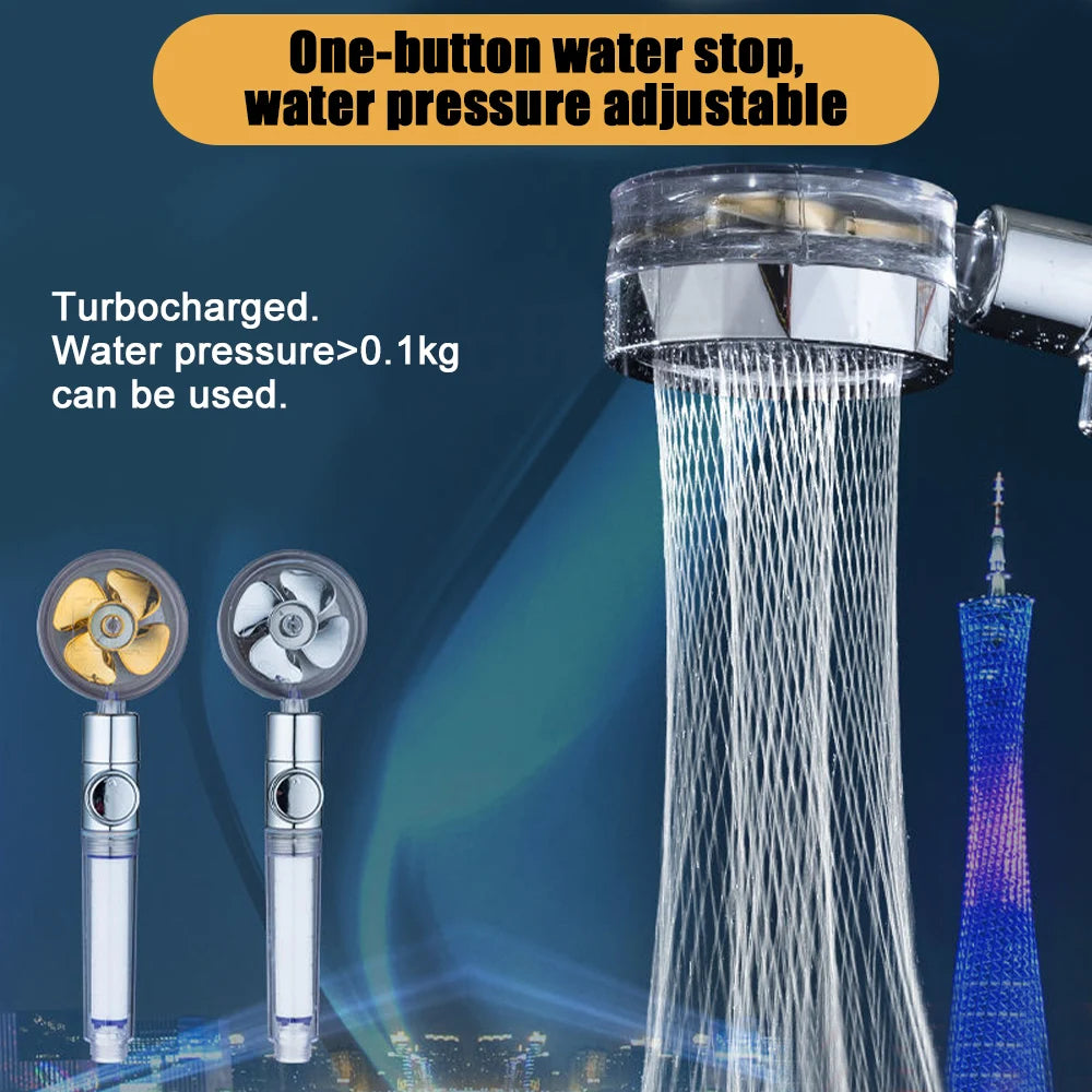 Powerful Pressurized Shower Fan Filter Showerhead One Touch
