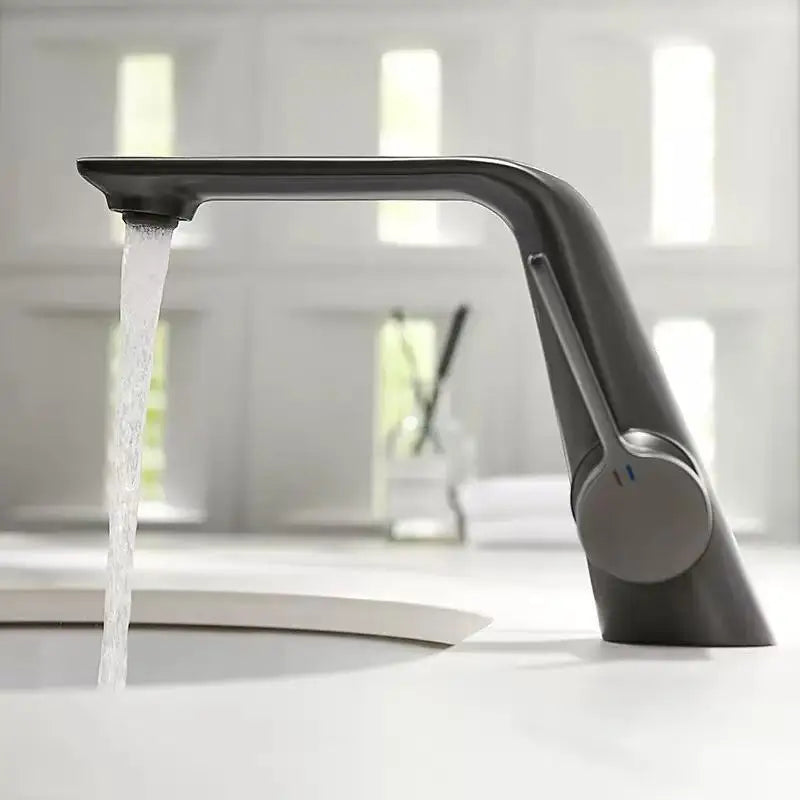 Brass Brushed Gold Gray Modern Bathroom Sink Faucet