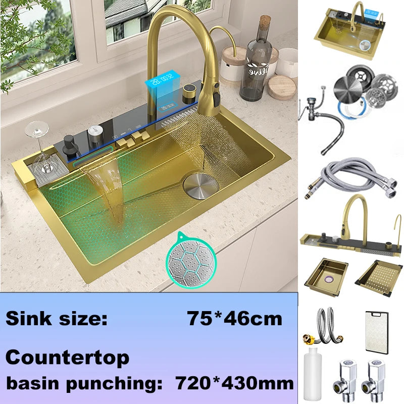 Gold Stainless Steel Sink Scratch Wear Resistant Wash