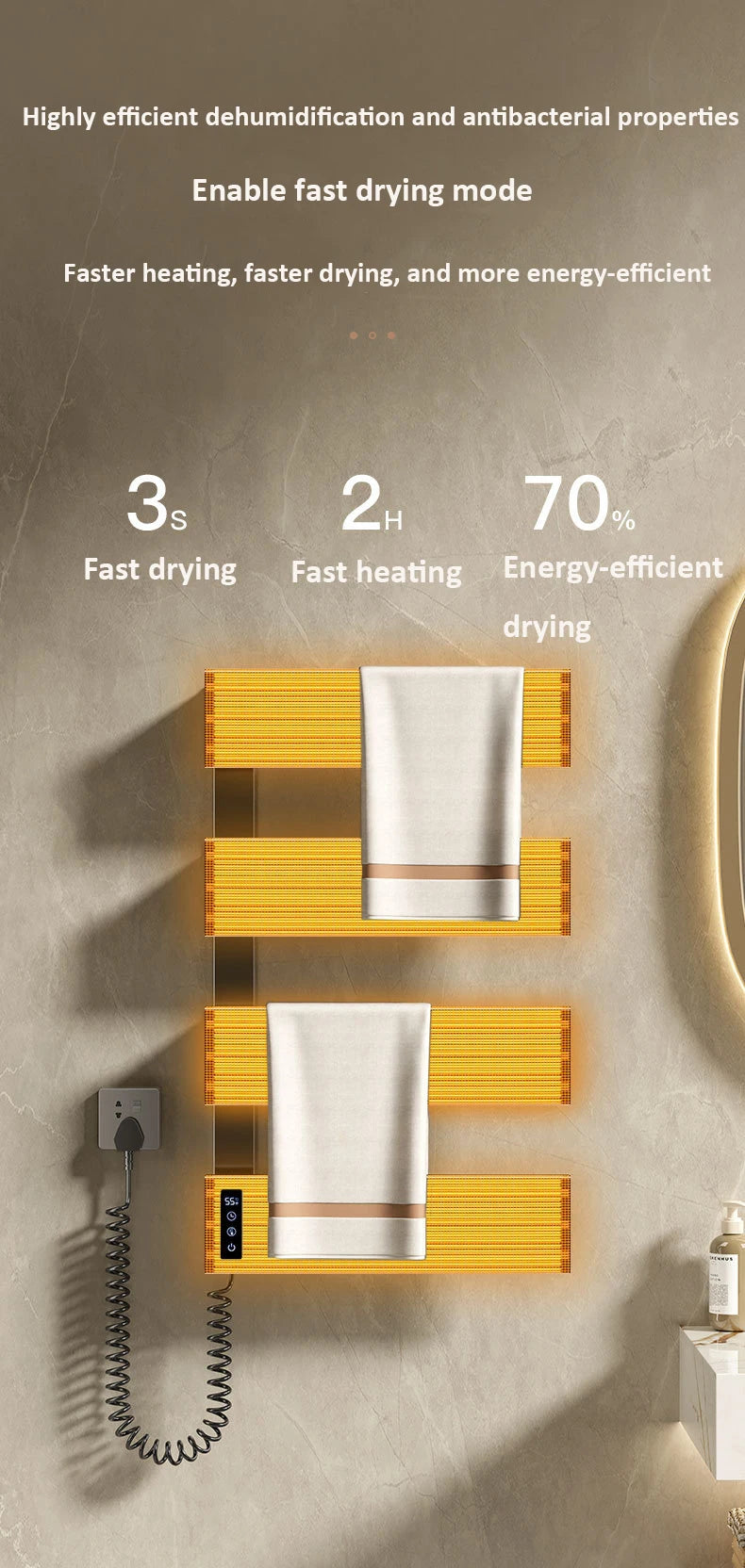 Oxg Electric Heated Towel Rack Wall Mounted Bathroom