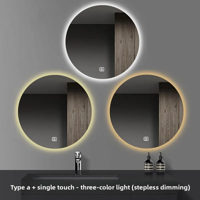 Round Smart Bathroom Mirror Wall-Mounted Led Light Touch
