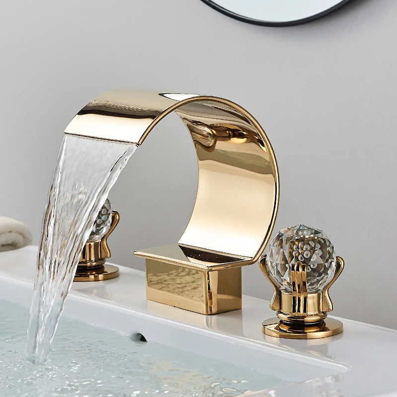 Saeuwtowy Crystal Handle Waterfall Bathroom Basin Faucet Hole