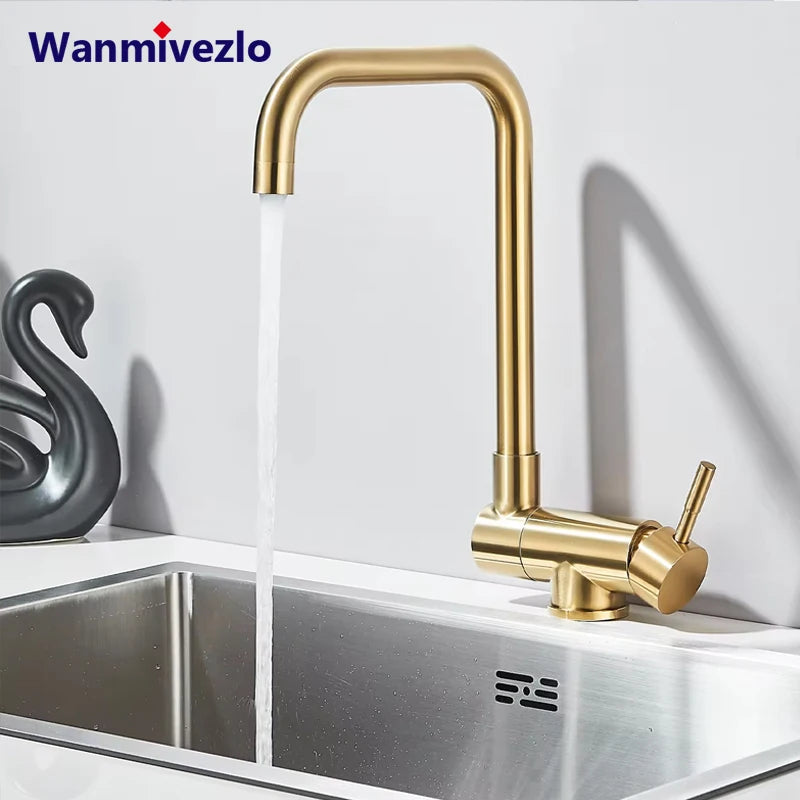 Brushed Gold Sink Faucet 360 Rotation Folding Faucet