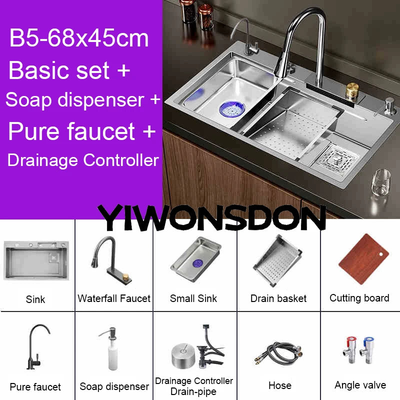 Brushed Nano Sink Waterfall Faucet Large Bowl Cup