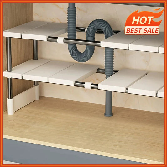 Adjustable Under Sink Storage Rack Expandable & Bathroom