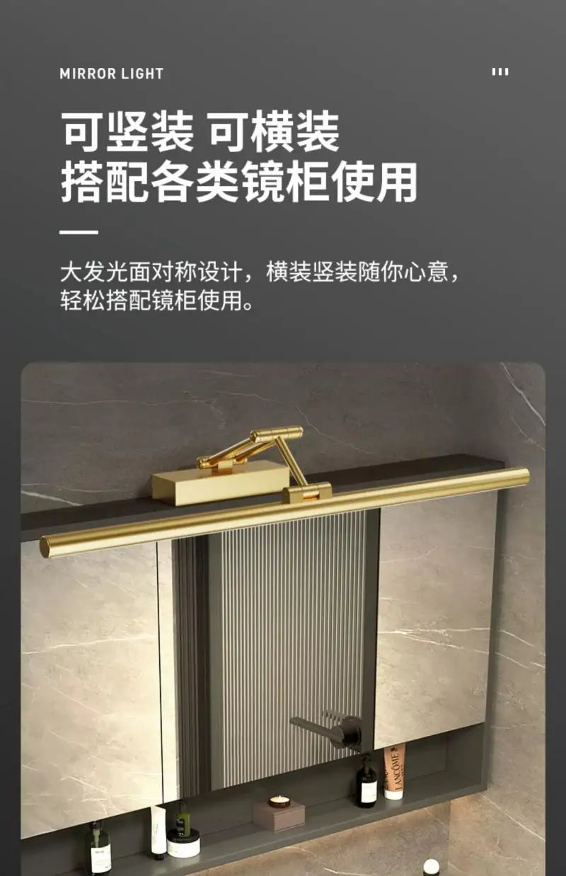 Modern Golden Bathroom Mirror Front Light Cabinet Foldable