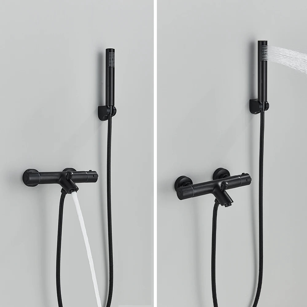Black Thermostatic Bathroom Shower Faucet Dual Handle Bathtub