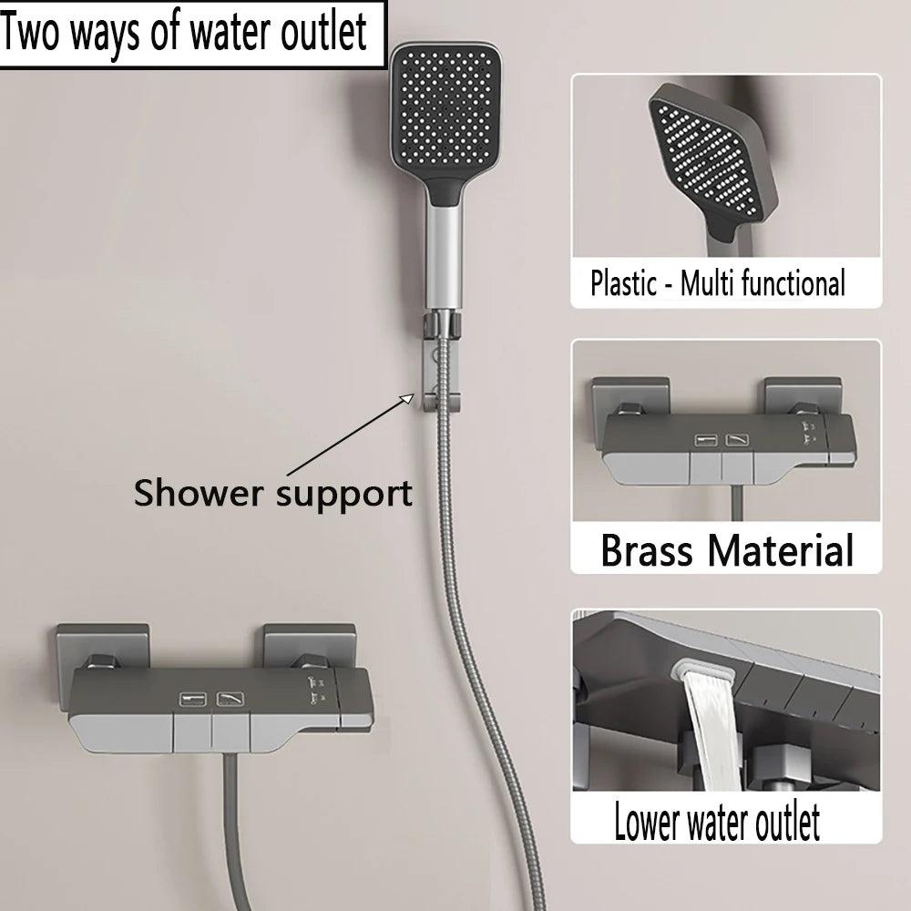 Wall Mounted Bathtub Faucet Multi-Functional Brass Body Height