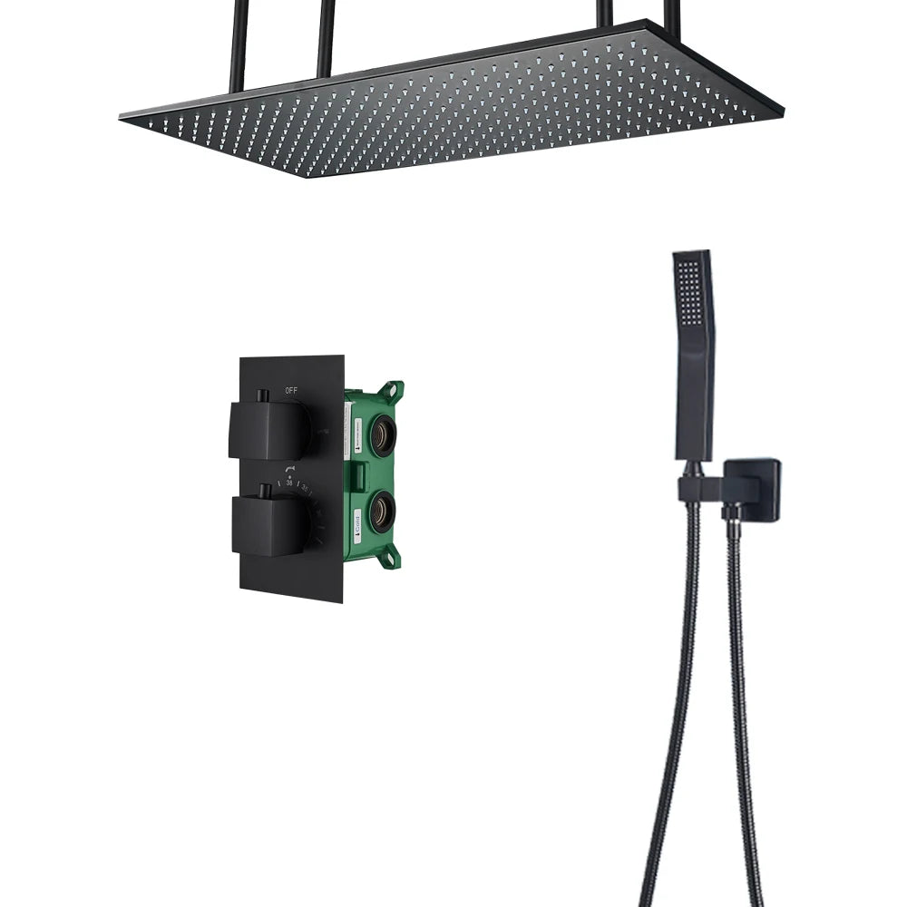 Rozin Brass Thermostatic Shower Faucet Black 40 80cm