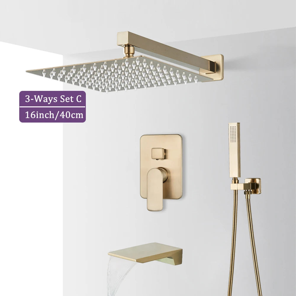 Brushed Gold Bathroom Shower Faucet 2/3 Way Rainfall