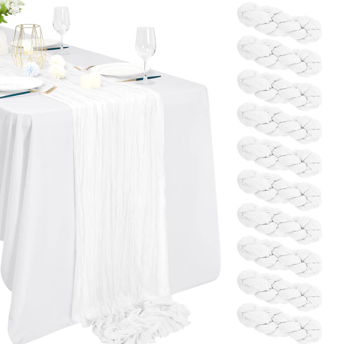 6-72pcs Sage Green Cheesecloth Table Runners Boho Gauze