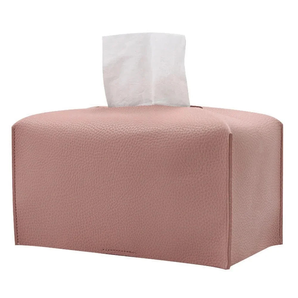 1pc Tissue Box Cover Refined Pu Leather Foldable