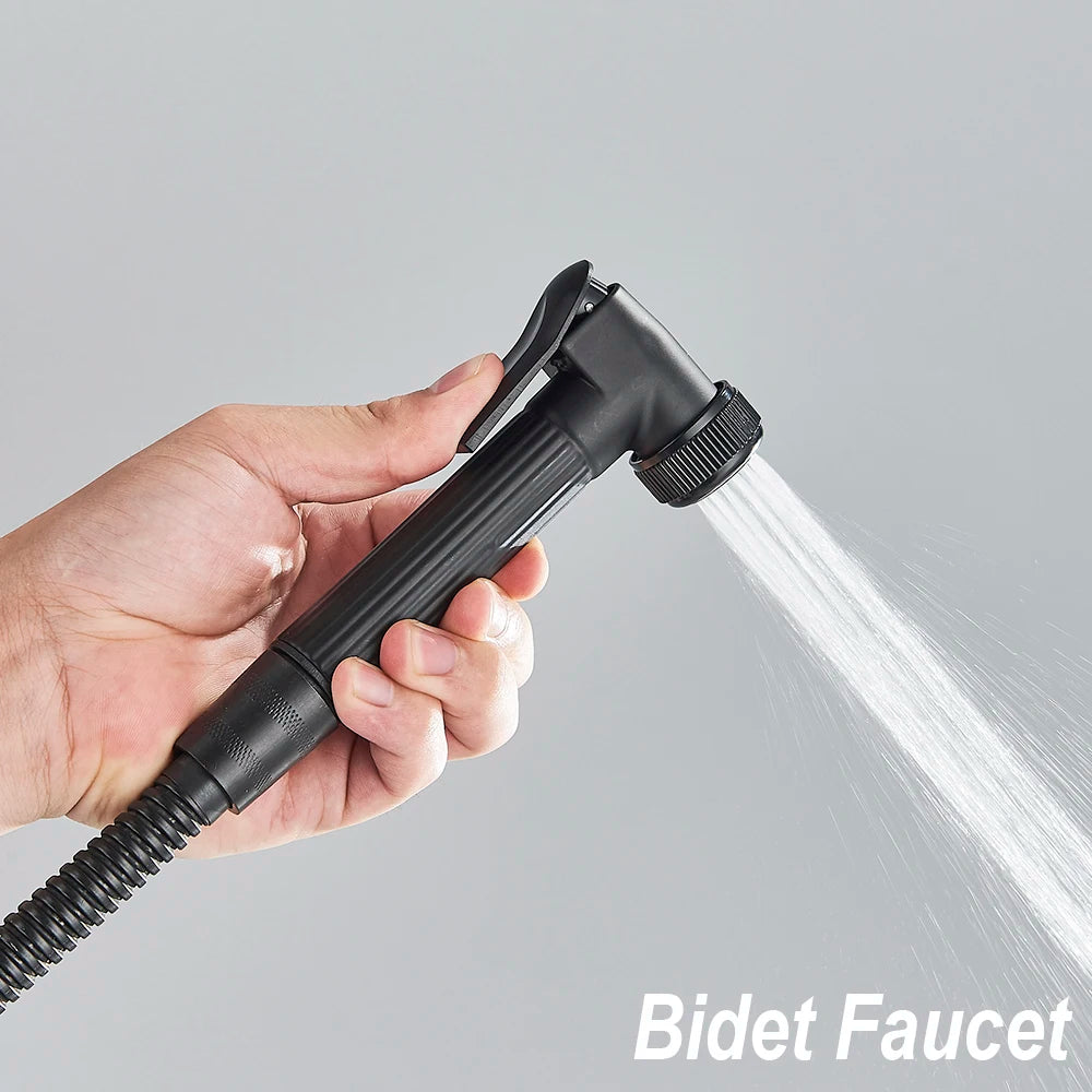 Black Brass Shower Faucet Rainfall Bathtub Tap Bathroom