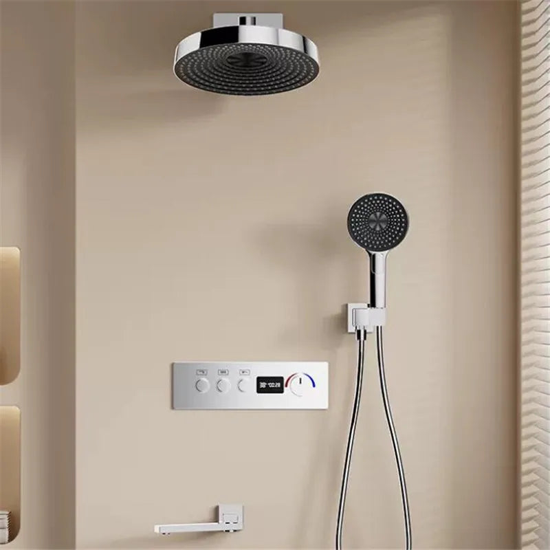 Brushed Gold Thermostatic Bathroom Shower Faucet In Wall
