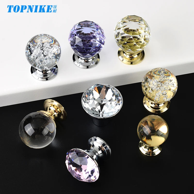 Colorful Crystal Glass Ball Pulls Knobs Wardrobe Door