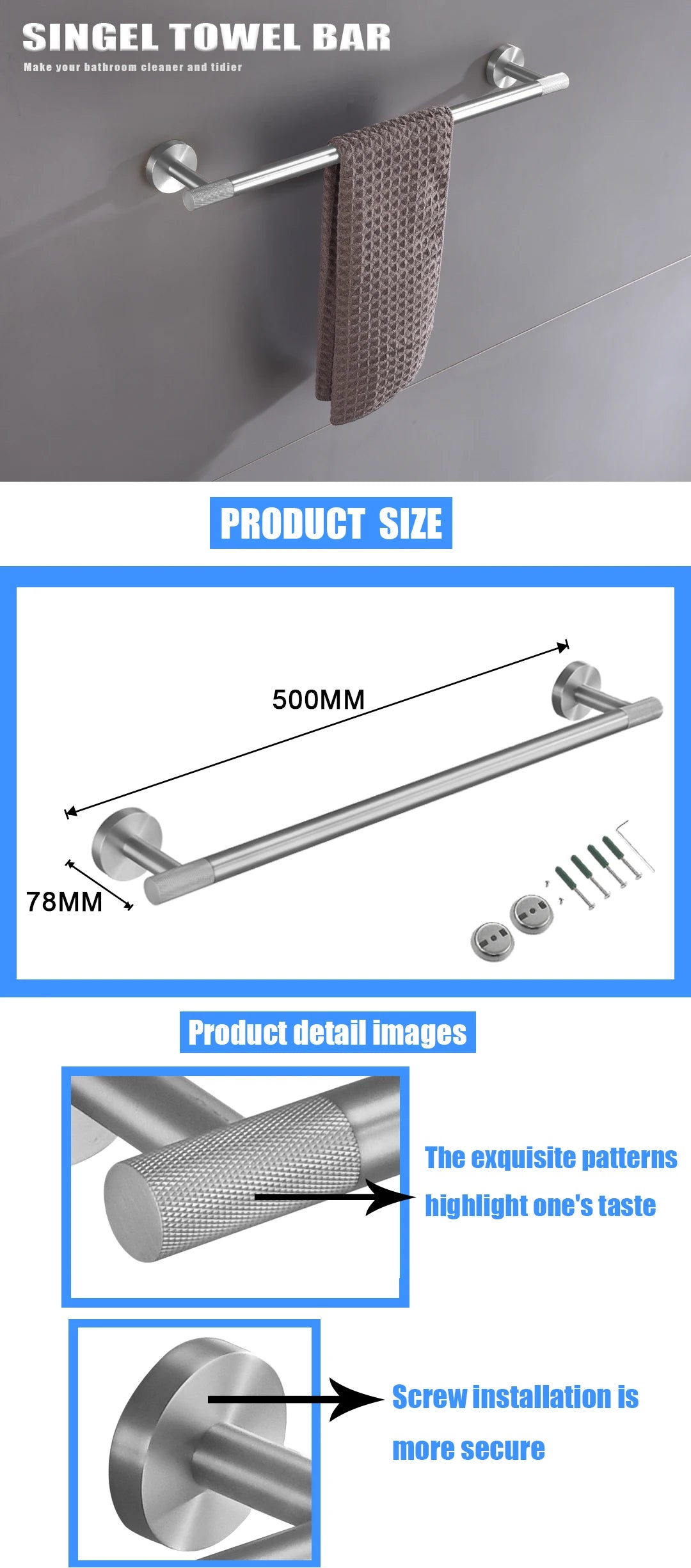 Brushed Nickel Bathroom Wall Mount Bath Shelf Robe