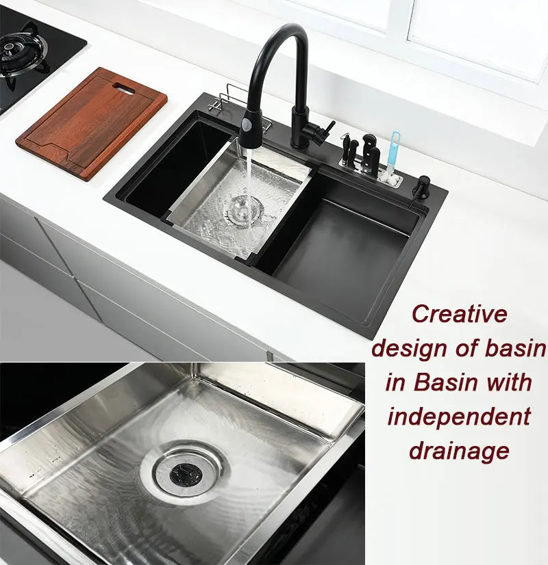 High Low Sink Water-Saving Design Matte Black Knife