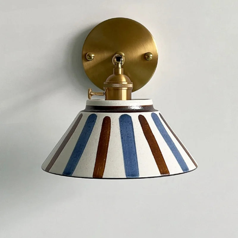 Iwhd Striped Ceramic Led Wall Lamps Bedroom Copper