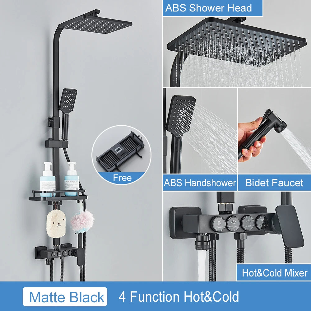 Black Thermostatic Lcd Shower Faucet Temperature Display Rainfall
