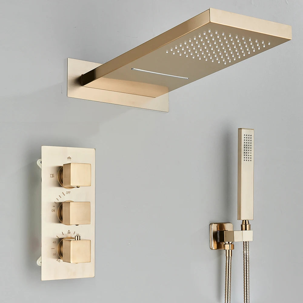 Rozin Matte Black Thermostatic Shower Faucet Wall Mount