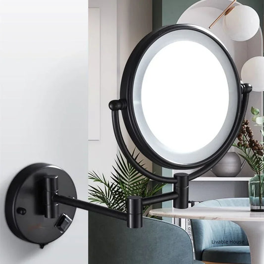 Bathroom Makeup Mirrors Black/Brushed Gold Brass Wall Extending