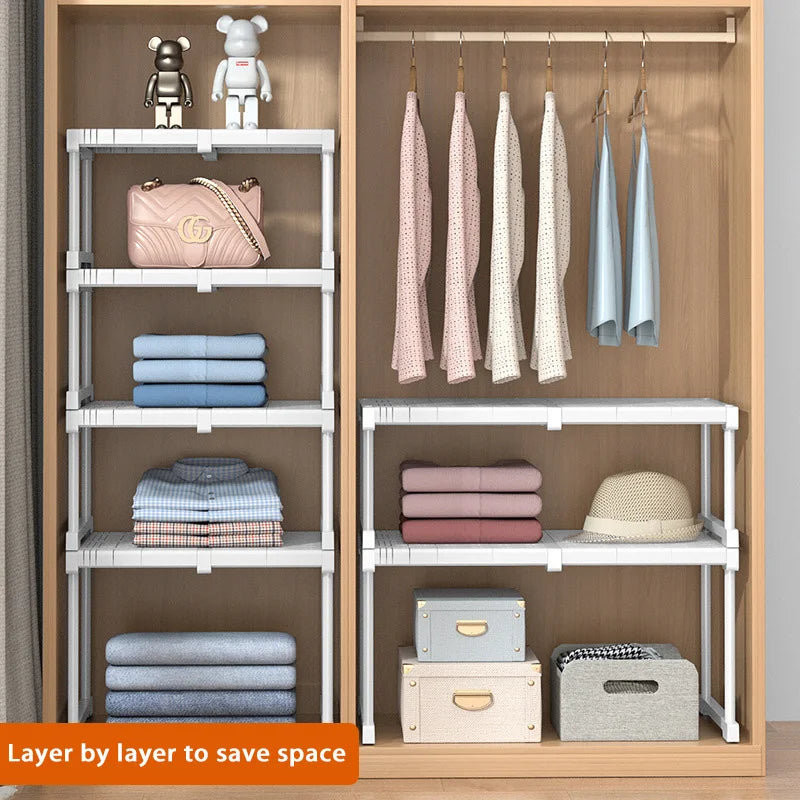 Wardrobe No-Punch Multi-Layer Retractable Adjustable Shelves