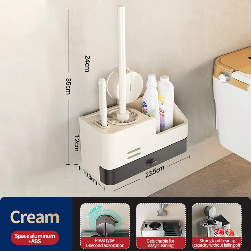 Suction Cup Toilet Brush No Punching Wall Mounted