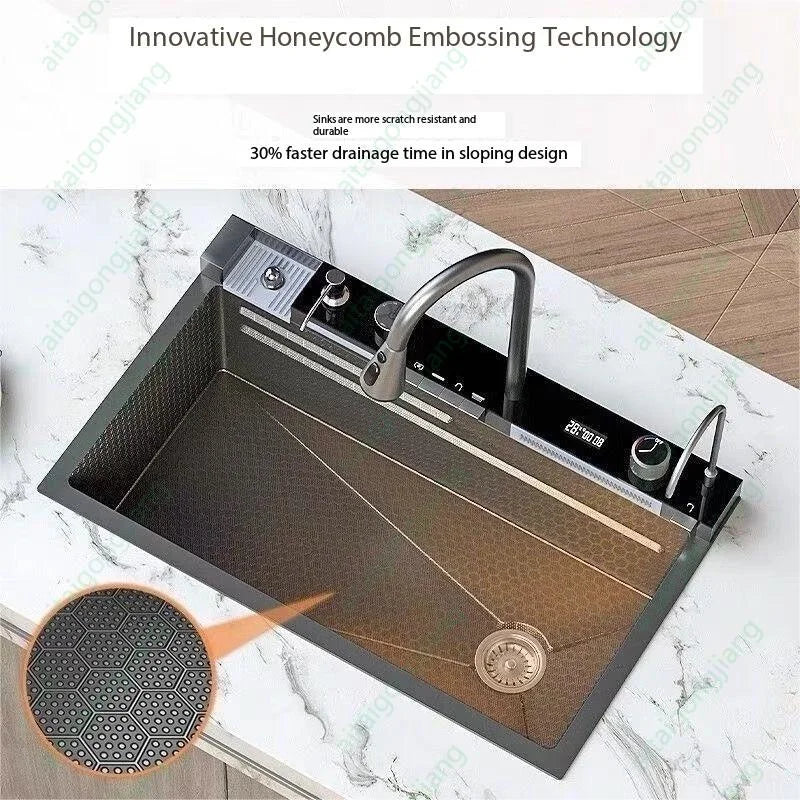 0mm Double Waterfall Sink Embossed Stainless Steel Sink