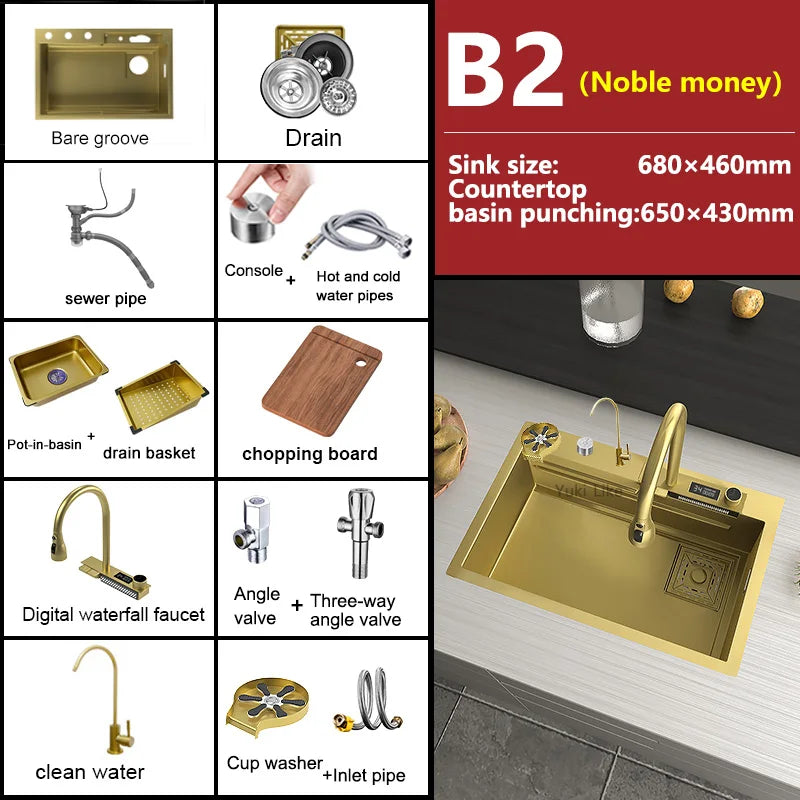 Stainless Steel Golden Sink Waterfall Outlet Slot Piano