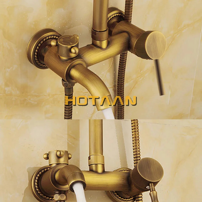 Wall Mounted Mixer Valve Rainfall Antique Brass Shower