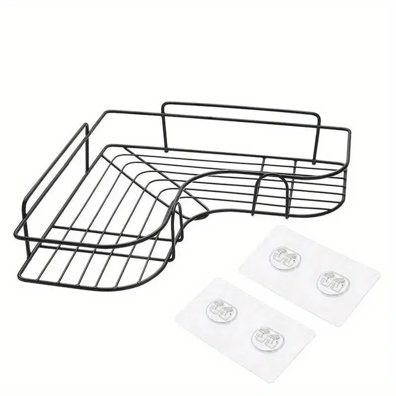 1pc Stainless Steel Corner Shower Caddy No-Drilling Wall-Mounted