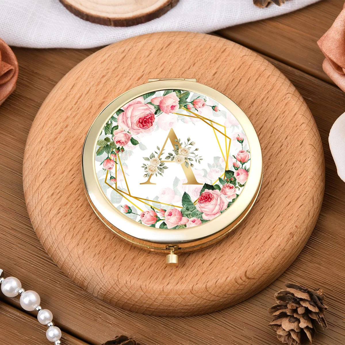 Golden Border Double-Sided Pocket Makeup Mirror Suitable Women