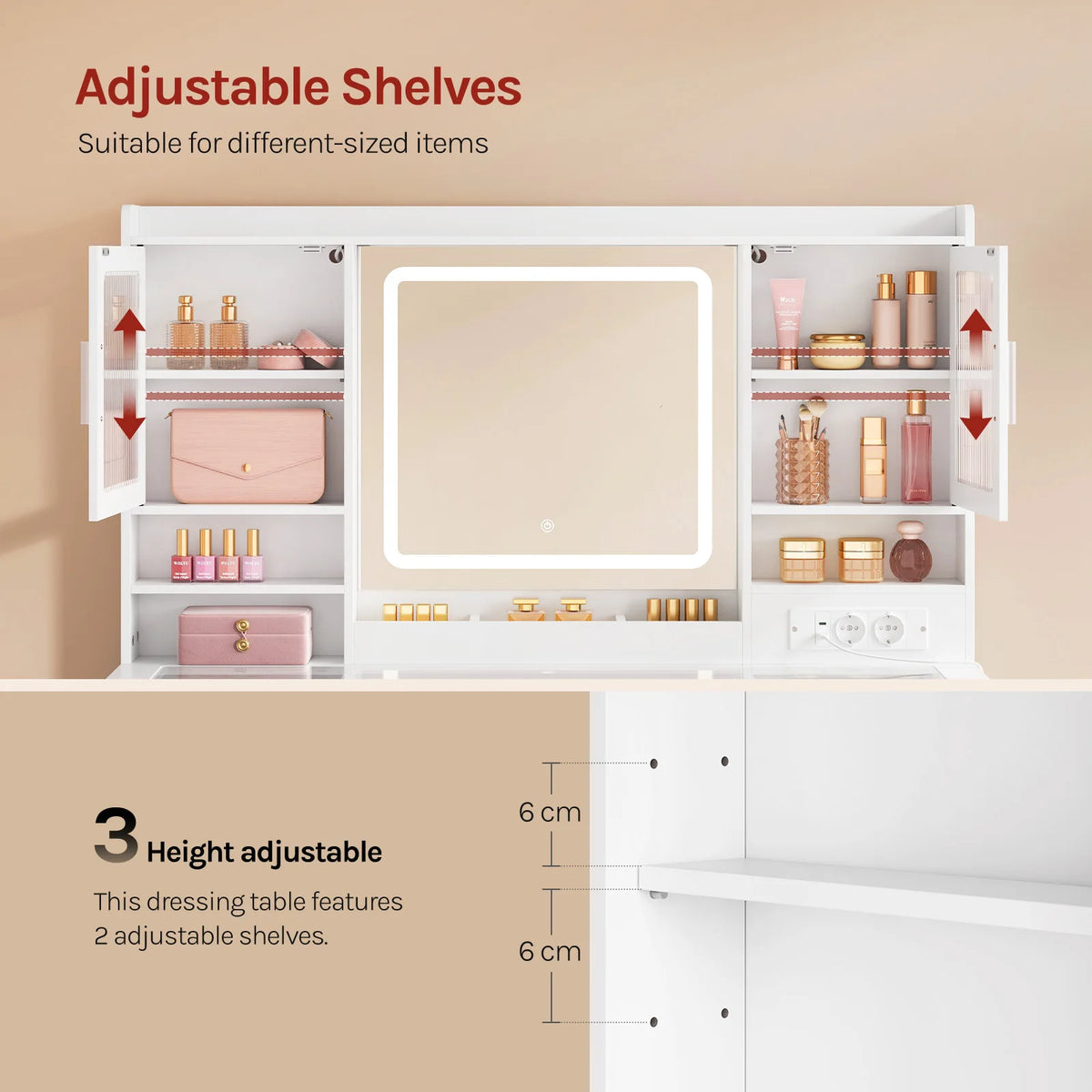 Woltu Cosmetic Table Drawers Rgb Lighting Makeup Vanity