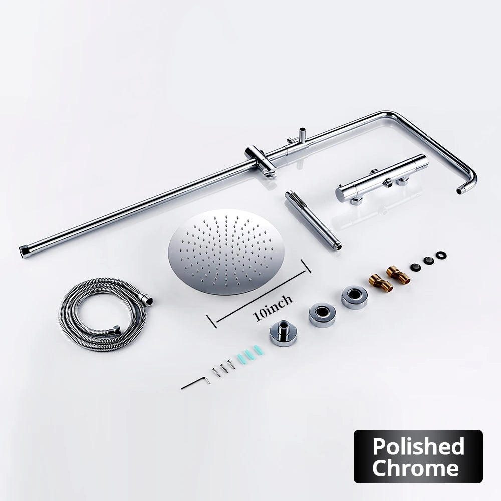 Brushed Gold Thermostatic Shower Faucets Sets Wall Mount