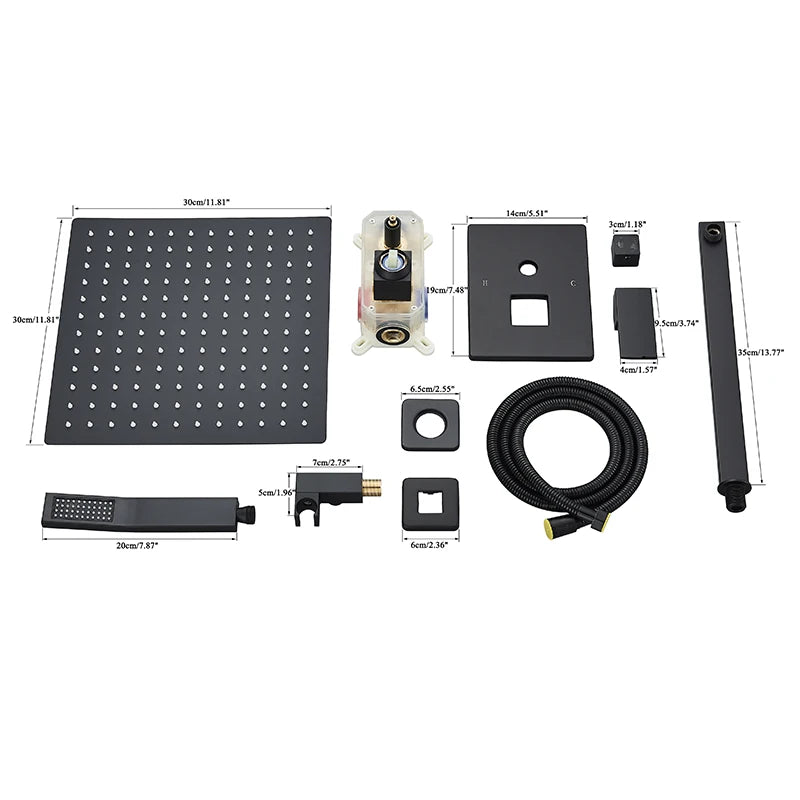 Matte Black Rainfall Shower Faucets Rain Waterfall Concealed