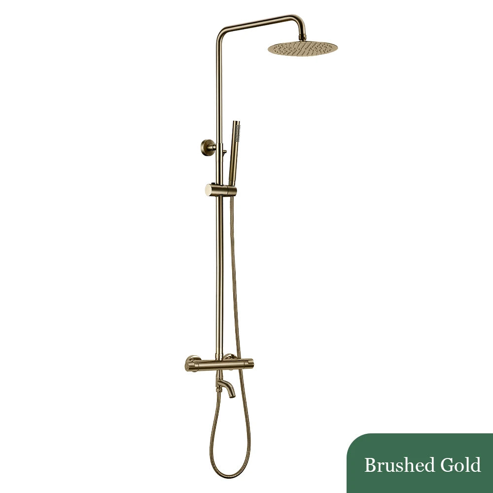 Brushed Rose Gold Thermostatic Exposed Shower System Rainfall