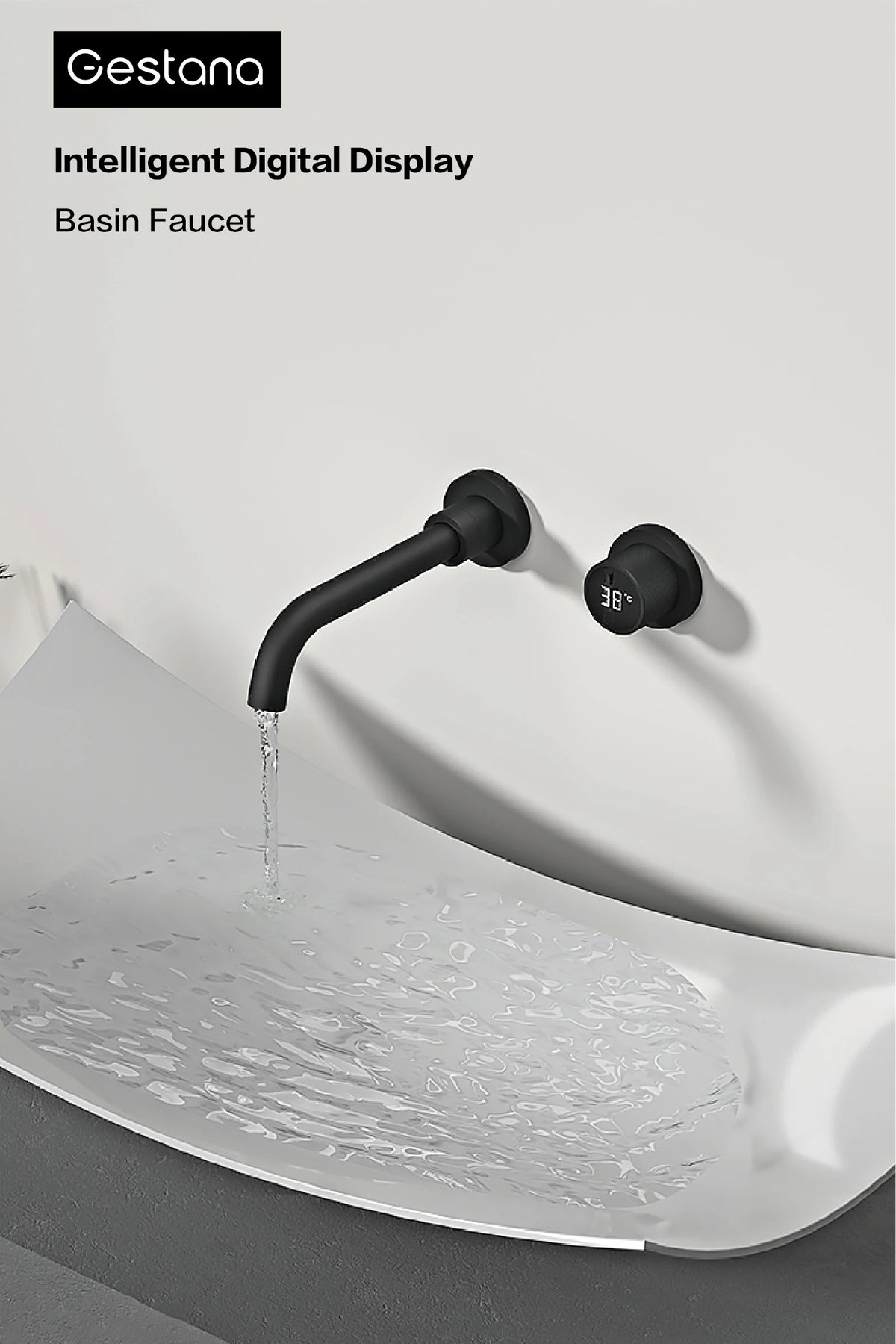 Gestana Luxury Led Digital Display Black Brass Bathroom