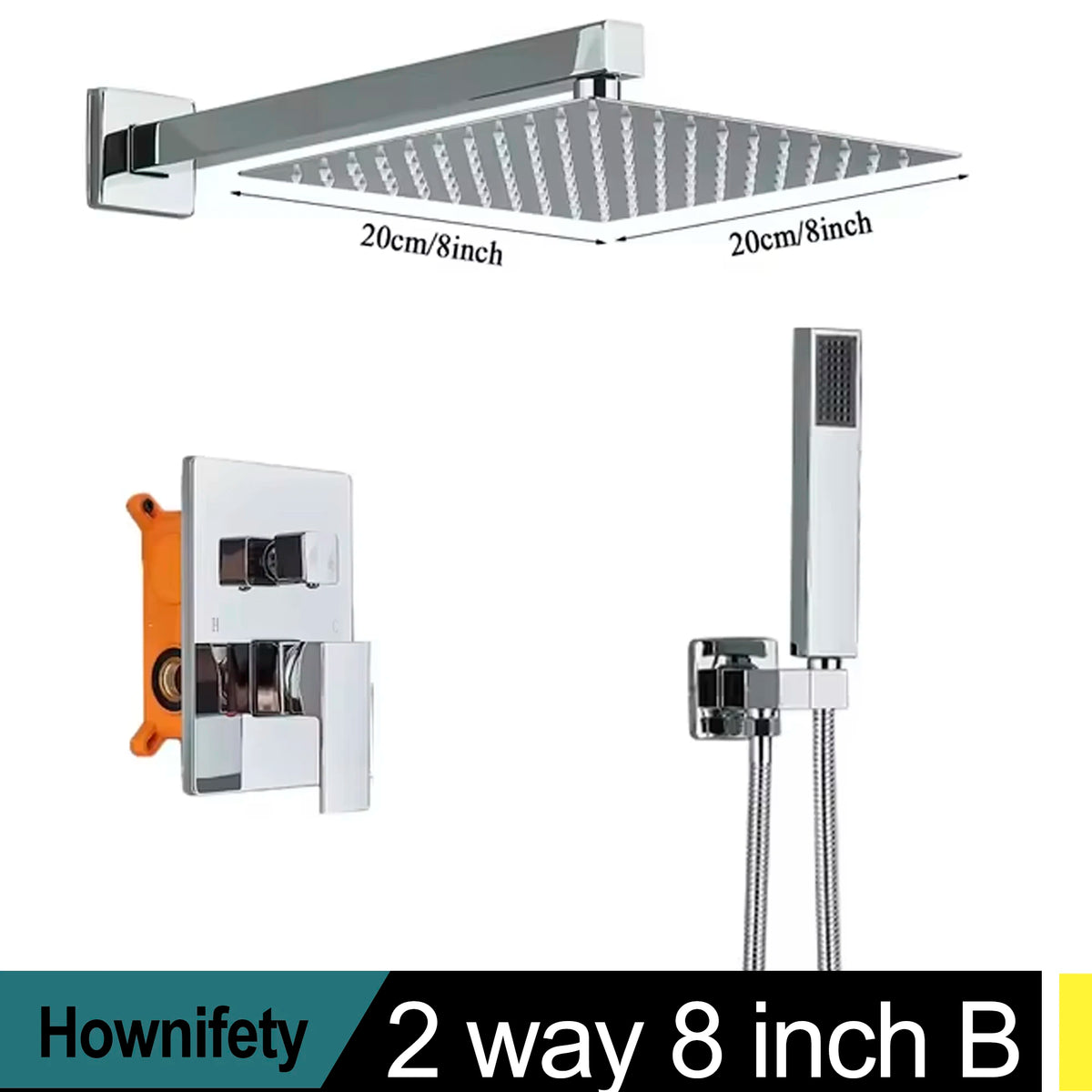 Matte Black Bathroom Shower Faucet Orange Box Rain
