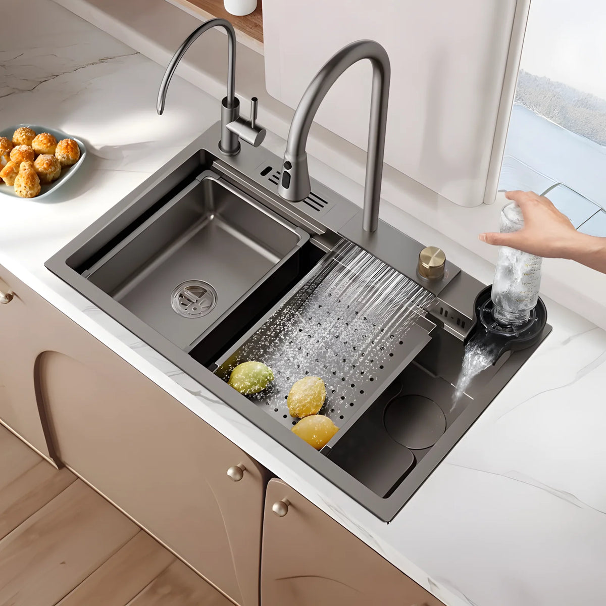 Embossed Honeycomb Flying Rain Waterfall Sink Handmade 304